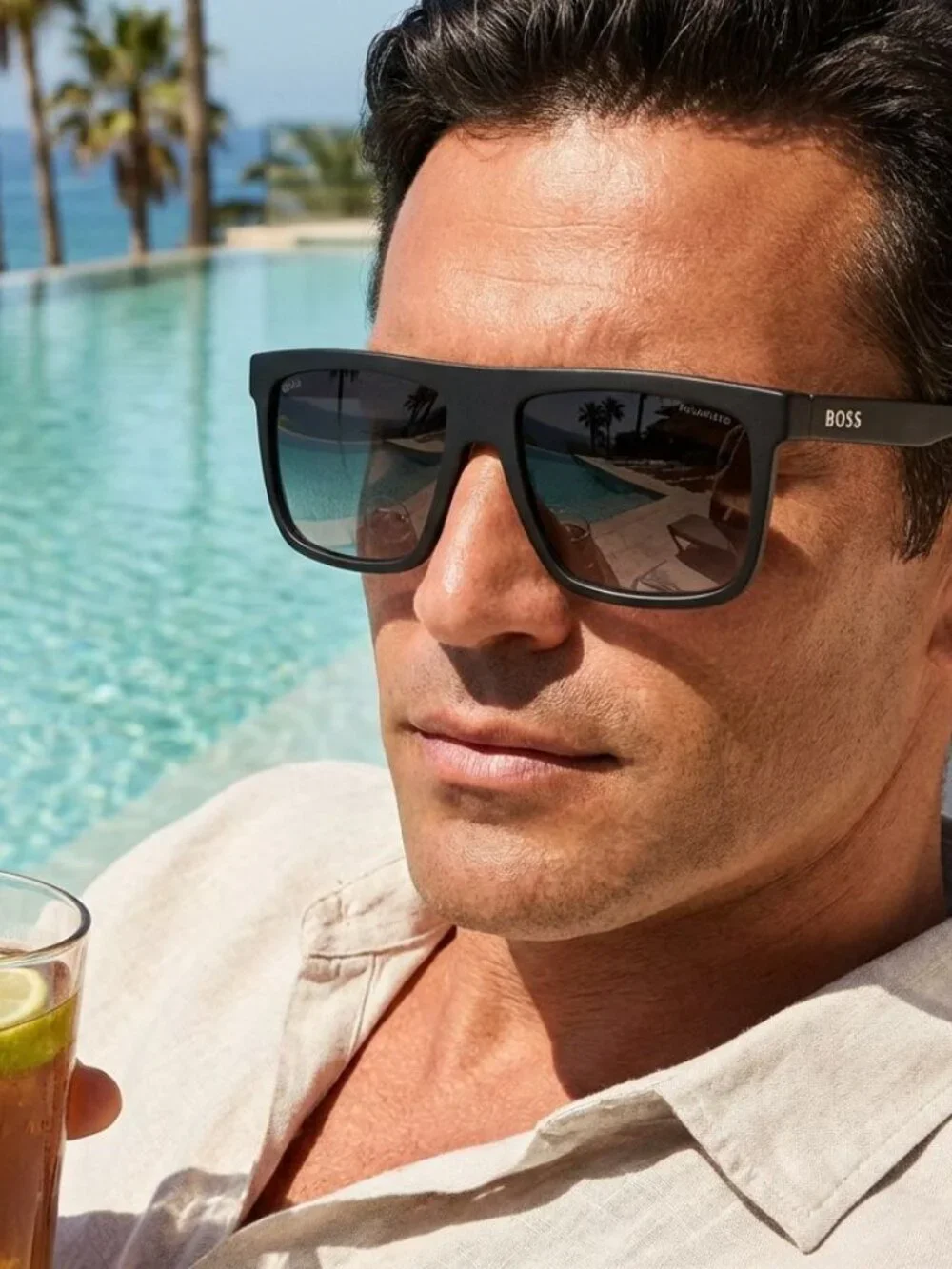 Hugo BOSS 1440/S 003/WJ Square Sunglasses - Black / Blue